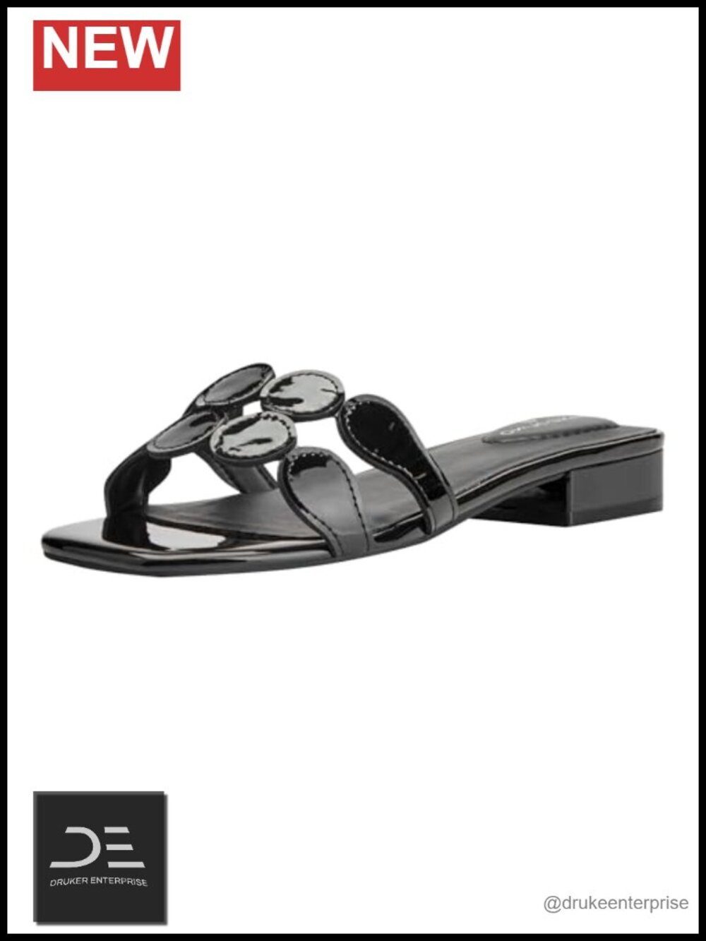 Bandolino Mayla Faux Patent Leather Square Toe Slip-On Flat Sandals Women's